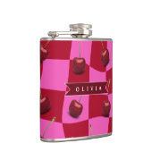 Personalized Cherry Gingham Retro Custom Name Flachmann (Rechts)