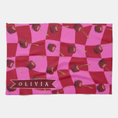 Personalized Cherry Gingham Retro Custom Name Geschirrtuch (Horizontal)