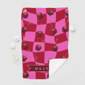 Personalized Cherry Gingham Retro Custom Name Golfhandtuch (Insitu)