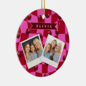 Personalized Cherry Gingham Retro Custom Name Keramik Ornament (Rechts)