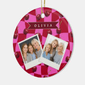 Personalized Cherry Gingham Retro Custom Name Keramik Ornament (Links)