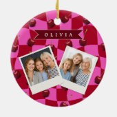 Personalized Cherry Gingham Retro Custom Name Keramik Ornament (Hinten)