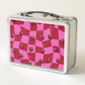 Personalized Cherry Gingham Retro Custom Name Metall Brotdose (Rückseite)