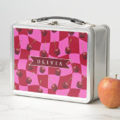 Personalized Cherry Gingham Retro Custom Name Metall Brotdose (Beispiel)