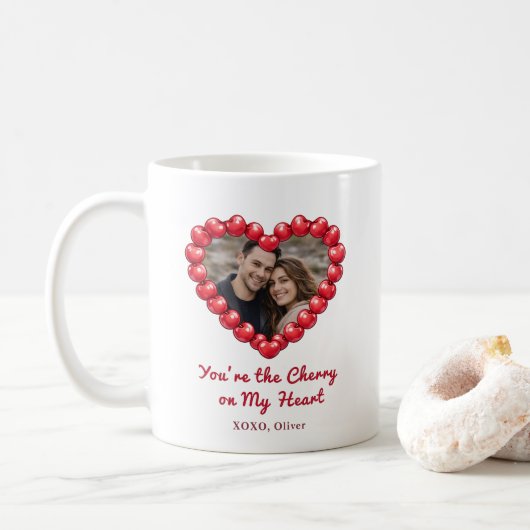 Personalized Cherry Heart Photo  Kaffeetasse (Mit Donut)