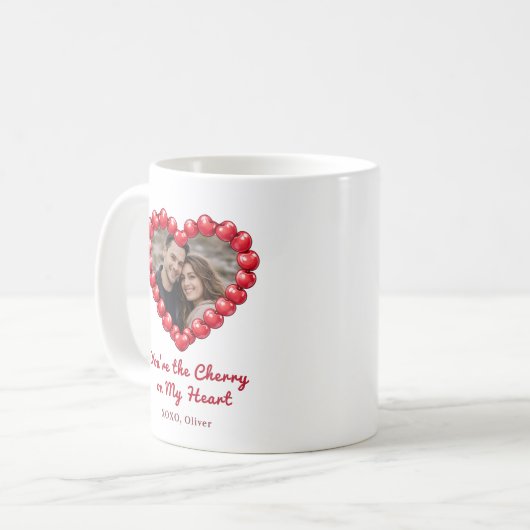 Personalized Cherry Heart Photo Kaffeetasse (Vorderseite Links)