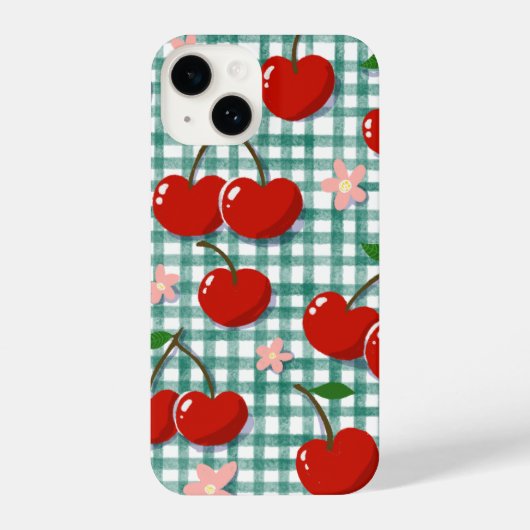 Personalized Cherry on Green Gingham Phone Case –  iPhone Hülle (Rückseite)