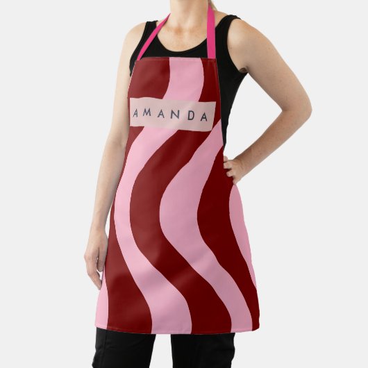 Personalized Cherry Red and Pink Wavy Stripe Schürze (InSitu)