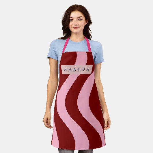 Personalized Cherry Red and Pink Wavy Stripe Schürze (Getragen)