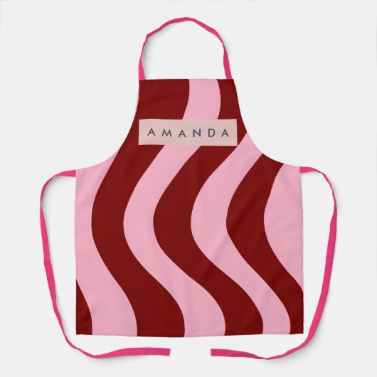 Personalized Cherry Red and Pink Wavy Stripe Schürze (Vorderseite)
