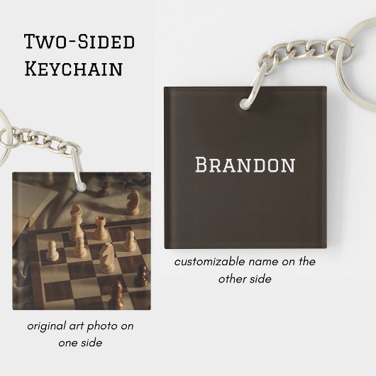 Personalized Chess Board Photo Minimal Men's Name Schlüsselanhänger