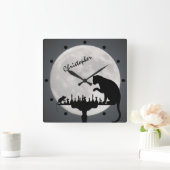 Personalized Chess Full Moon Cat and Mouse Game Quadratische Wanduhr (Zuhause)
