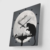 Personalized Chess Full Moon Cat and Mouse Game Quadratische Wanduhr (Winkel)