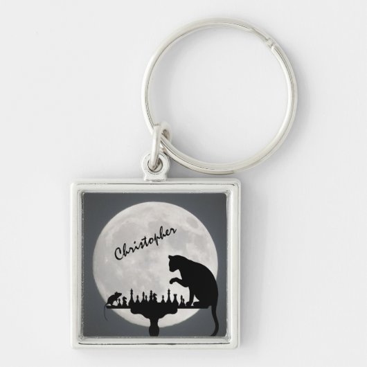 Personalized Chess Full Moon Cat and Mouse Game Schlüsselanhänger (Vorne)