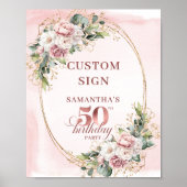 Personalized Chic Botanical 50th Birthday Tabletop Poster (Vorne)