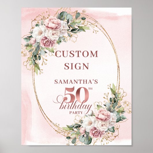 Personalized Chic Botanical 50th Birthday Tabletop Poster (Vorne)