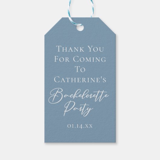 Personalized Chic Dusty Blue Bachelorette Party Geschenkanhänger (Vorderseite)
