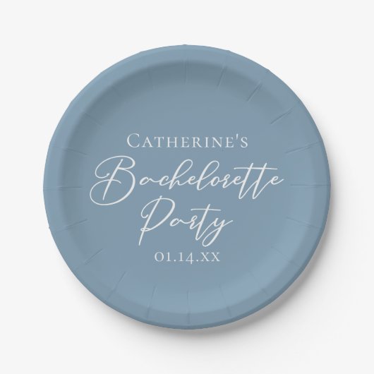 Personalized Chic Dusty Blue Bachelorette Party Pappteller (Vorderseite)
