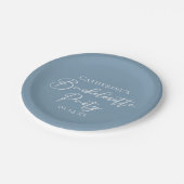 Personalized Chic Dusty Blue Bachelorette Party Pappteller (Schrägansicht)