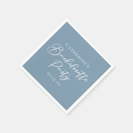 Personalized Chic Dusty Blue Bachelorette Party Serviette (Ecke)