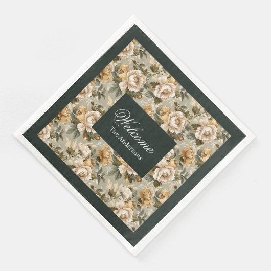 Personalized Chic Napkins Green Gold Botanical Serviette (Ecke)