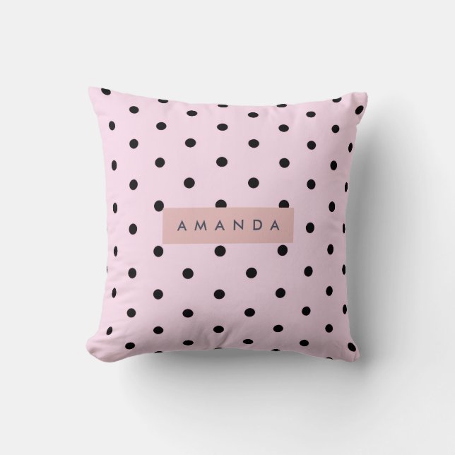 Personalized Chic Pink and Black Polka Dot Kissen (Vorderseite)