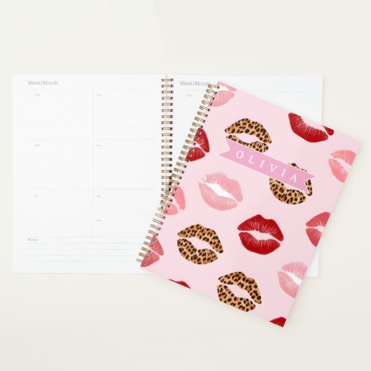 Personalized Chic Pink Leopart Print Lip Pattern Planer (Anzeige)