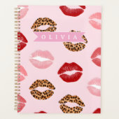 Personalized Chic Pink Leopart Print Lip Pattern Planer (Vorderseite)