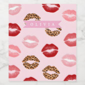 Personalized Chic Pink Leopart Print Lip Pattern Weinetikett (Einzelnes Label)