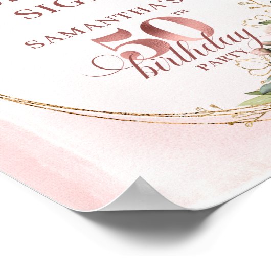 Personalized Chic Rose Gold 50th Birthday Tabletop Poster (Ecke)