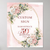 Personalized Chic Rose Gold 50th Birthday Tabletop Poster (Vorne)
