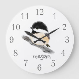 Personalized Chickadee Bird Wall Clock Große Wanduhr