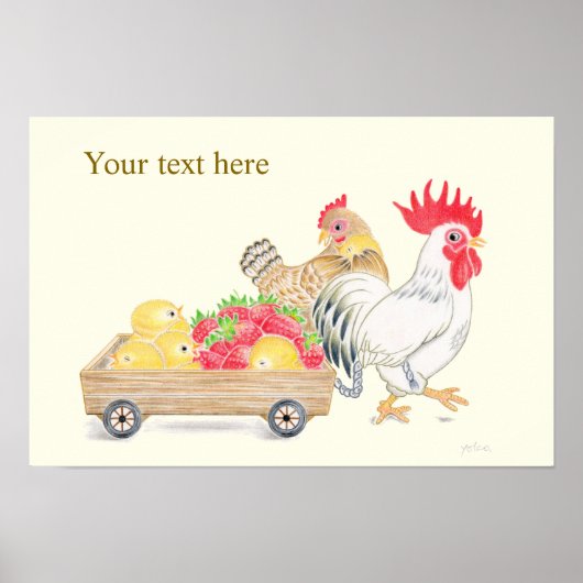 Personalized Chicken Family Strawberries Art Poster (Vorne)