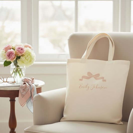Personalized children's tote bag with bow for kids tragetasche