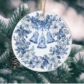 Personalized Chinoiserie Blue White Wreath Bells Keramik Ornament
