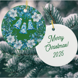 Personalized Chinoiserie Blue White Wreath Bells Keramik Ornament