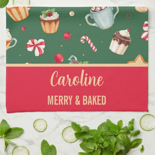 Personalized Christmas Baking Pattern Geschirrtuch (Gefaltet)