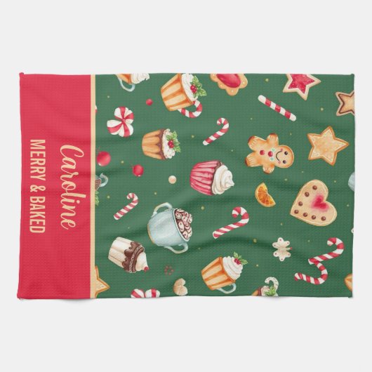 Personalized Christmas Baking Pattern Geschirrtuch (Horizontal)