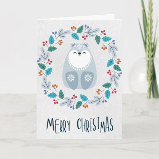 Personalized Christmas Bear Wreath Card Karte