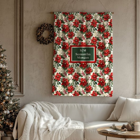 Personalized Christmas Blanket Classic Floral Look Fleecedecke