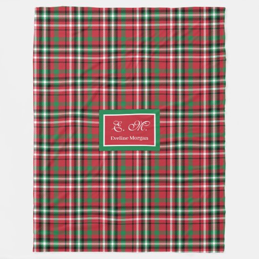 Personalized Christmas Blanket Red Green Plaid Fleecedecke (Vorderseite)