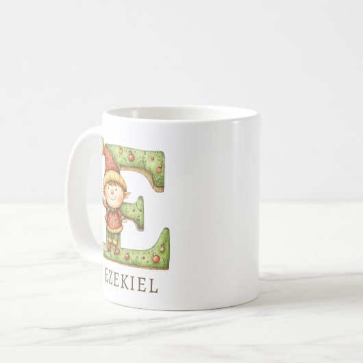 Personalized Christmas Elf Initial E Monogram Kaffeetasse (Vorderseite Links)