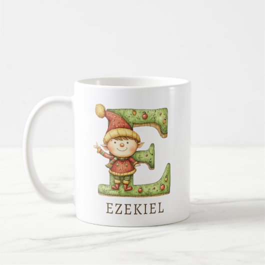 Personalized Christmas Elf Initial E Monogram Kaffeetasse (Links)