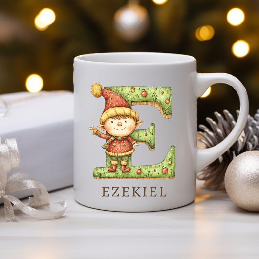 Personalized Christmas Elf Initial E Monogram Kaffeetasse