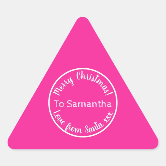 Personalized Christmas from Santa Hot Pink Dreieckiger Aufkleber (Vorderseite)