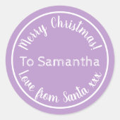 Personalized Christmas from Santa Lilac Runder Aufkleber (Vorderseite)