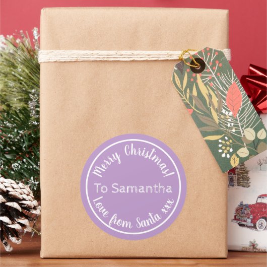 Personalized Christmas from Santa Lilac Runder Aufkleber (Feiertag)