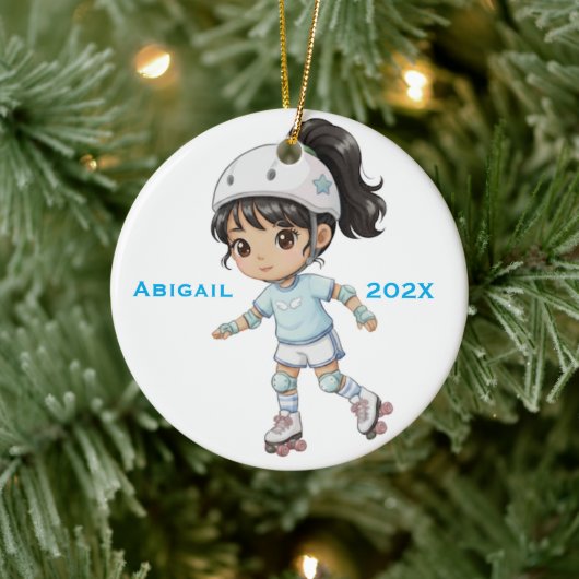 Personalized Christmas Girl Roller Skating Keramik Ornament (Baum)
