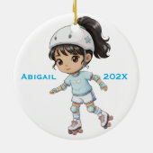 Personalized Christmas Girl Roller Skating Keramik Ornament (Hinten)
