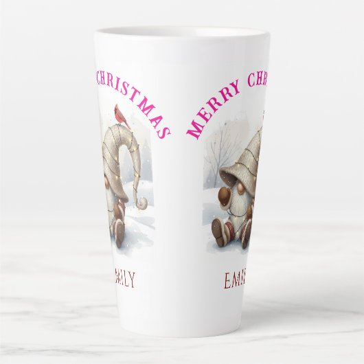 Personalized Christmas Gnome Watercolor Milchtasse (Vorderseite)